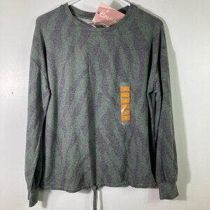 Womens Brushed‎ Sweatshirt Tie Front Jungle Green Zebra M NWT #1